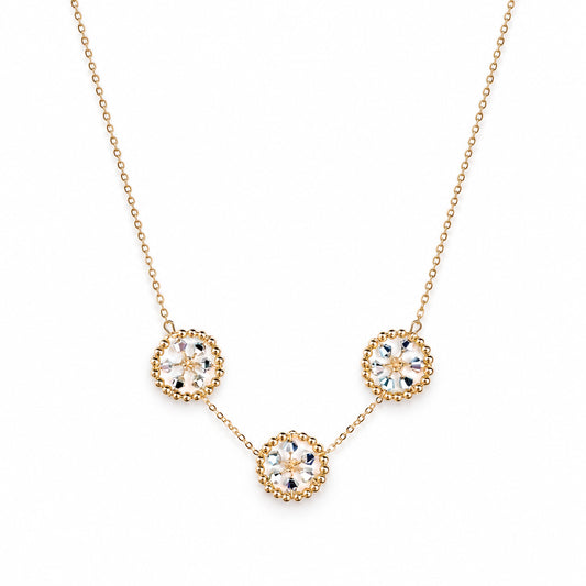 Gold Bead + Silver European Crystal ‘Triple Starwheel’ Necklace