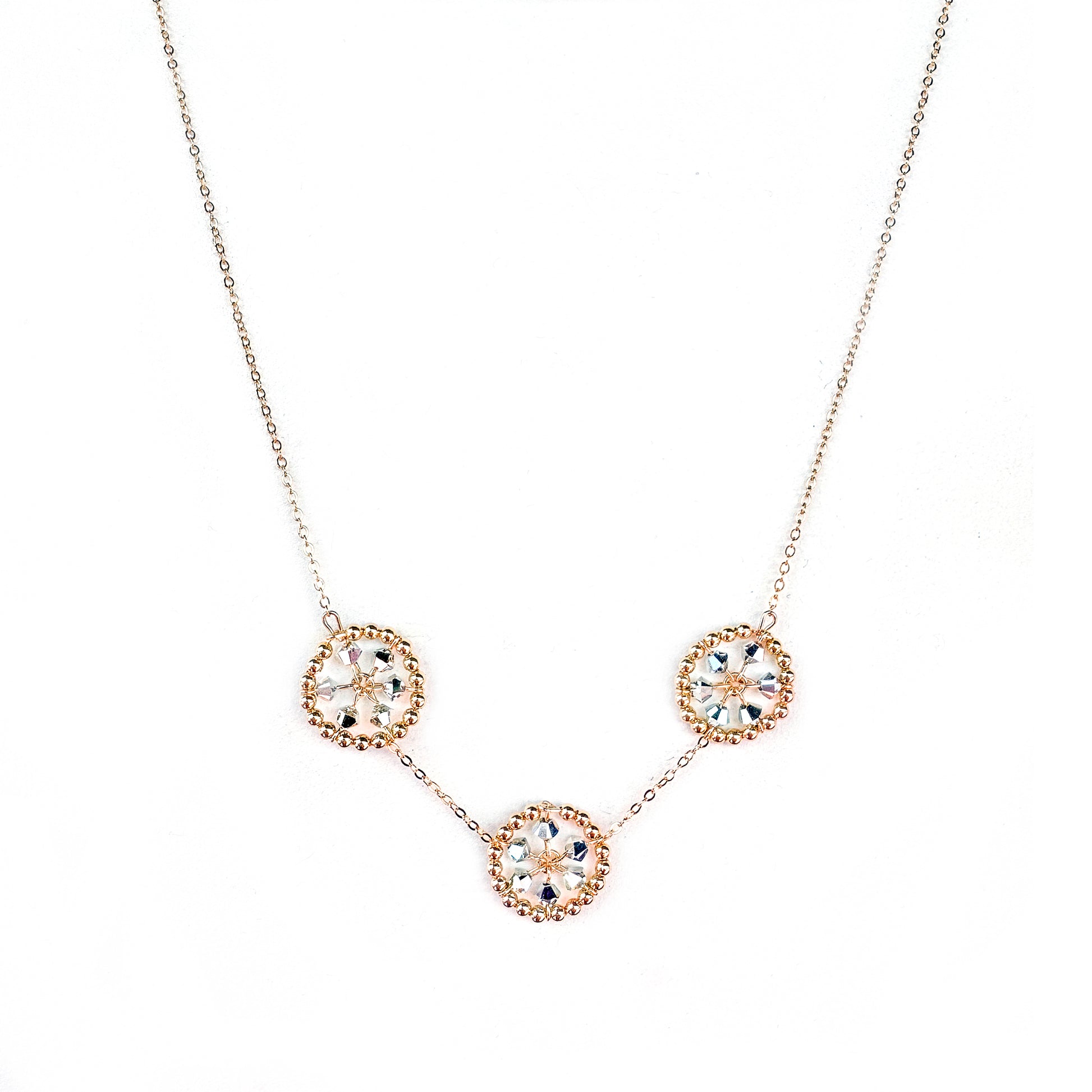 Gold Bead + Silver European Crystal Triple Starwheel Necklace