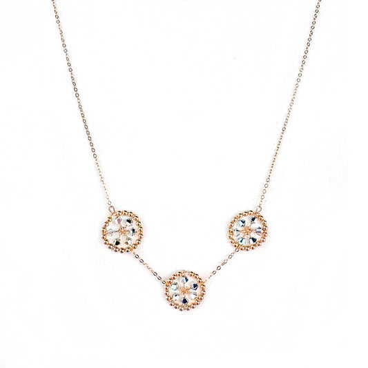 Gold Bead + Silver European Crystal Triple Starwheel Necklace