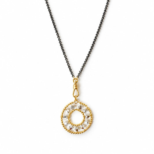 Large Starwheel European Crystal Medallion Necklace