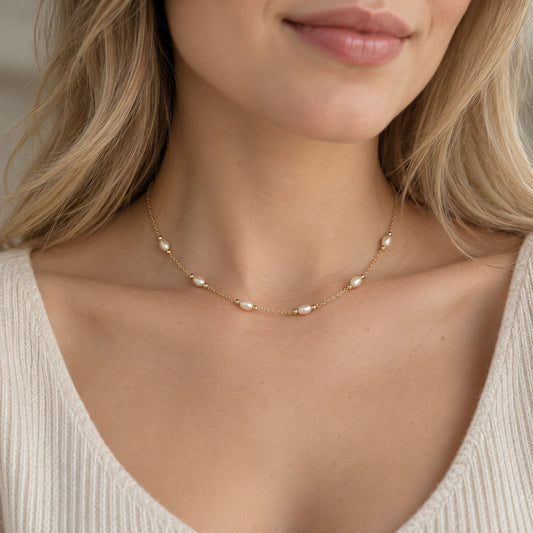 Gold Bead + Freshwater Pearl Necklace
