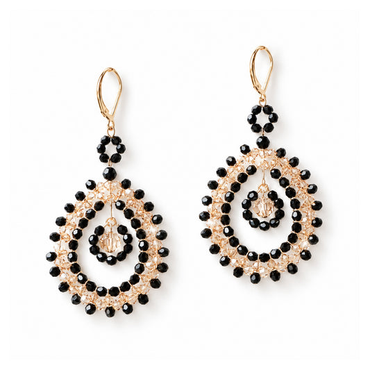 Jet + Golden Shadow European Crystal Statement Teardrop Earrings