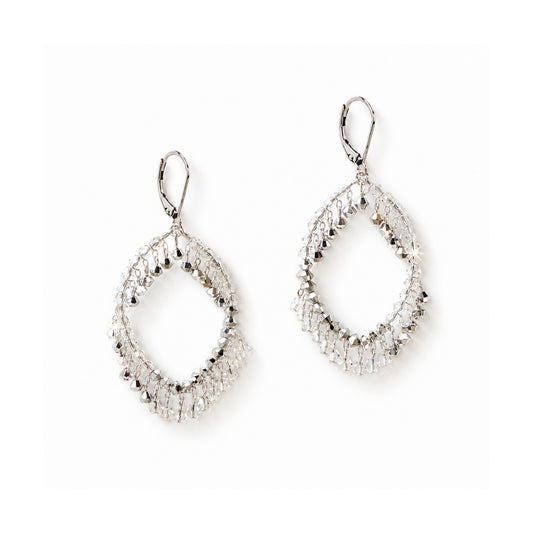 CAL + Silver Shade European Crystal Open Oval Fringe Earrings