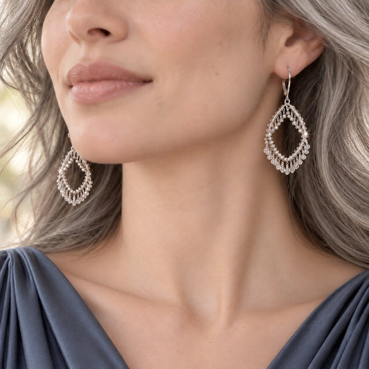 CAL + Silver Shade European Crystal Open Oval Fringe Earrings
