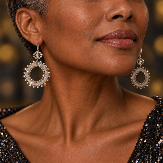 CAL + Silver Shade European Crystal Medallion Dangle Earrings