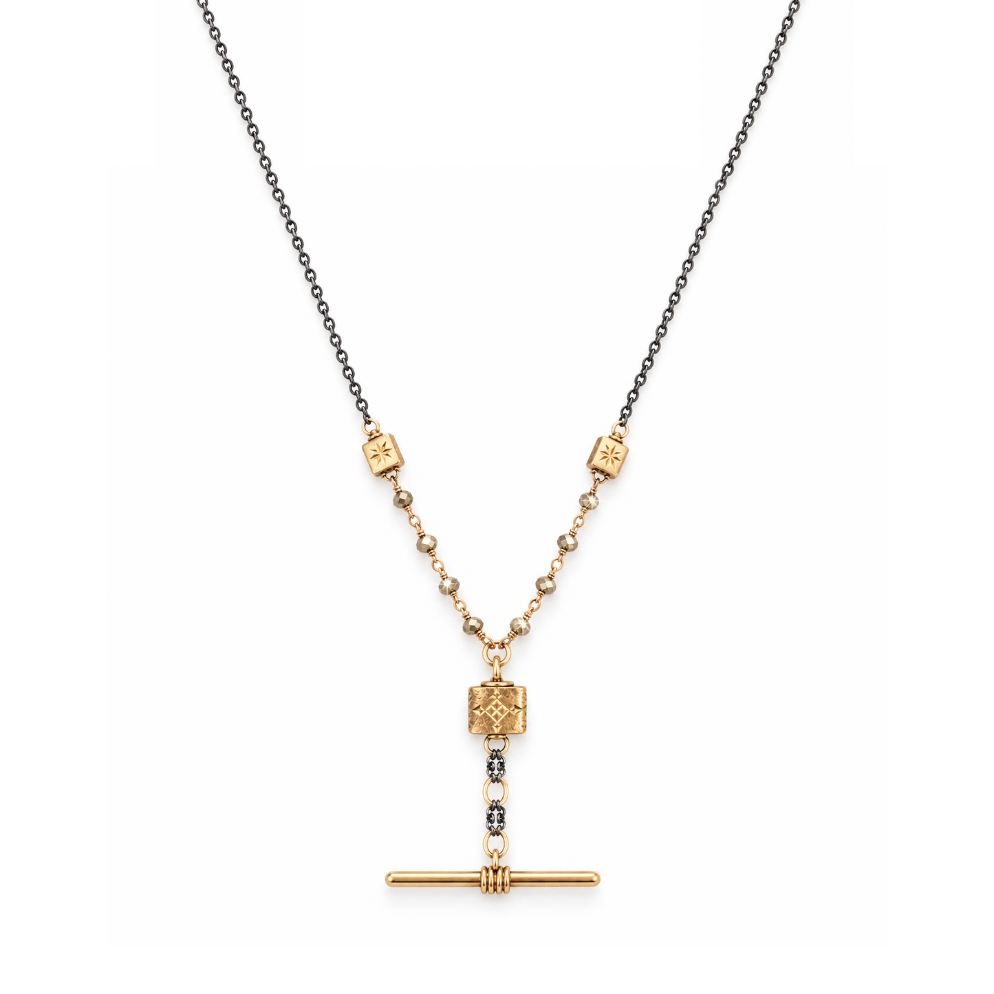 Victorian Intaglio Mixed Metal T-Bar Necklace