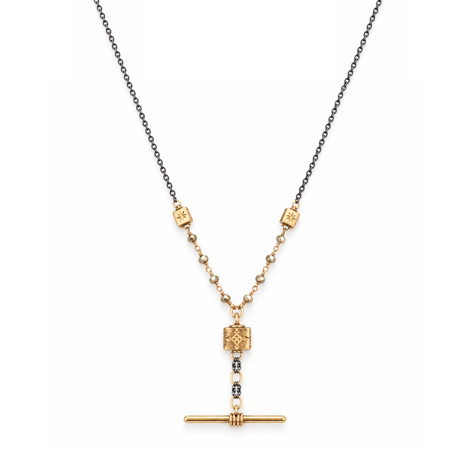 Victorian Intaglio Mixed Metal T-Bar Necklace