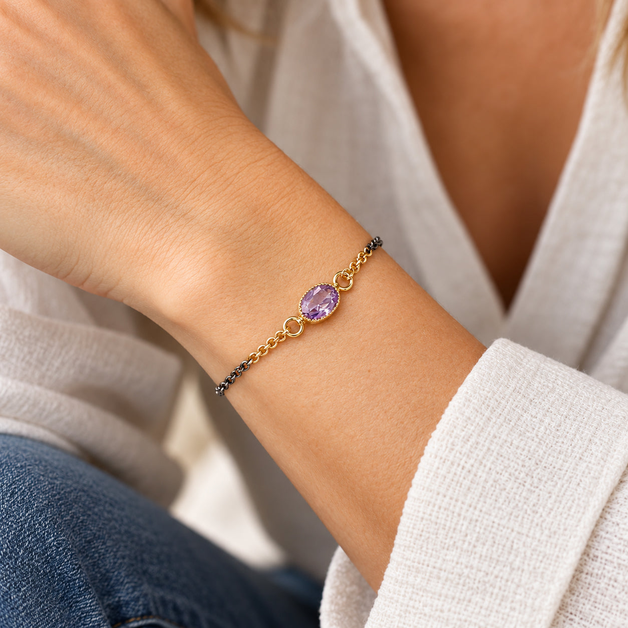 Vintage Amethyst Mixed Metal Bracelet