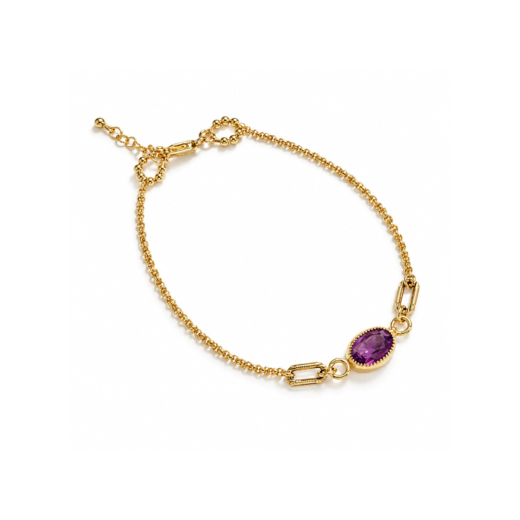 Vintage Amethyst + Gold Link Bracelet