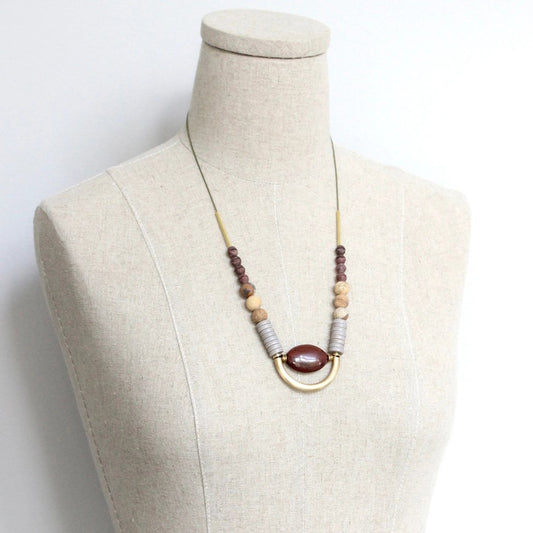 Mahogany Jasper + Geometric Brass Statement Necklace