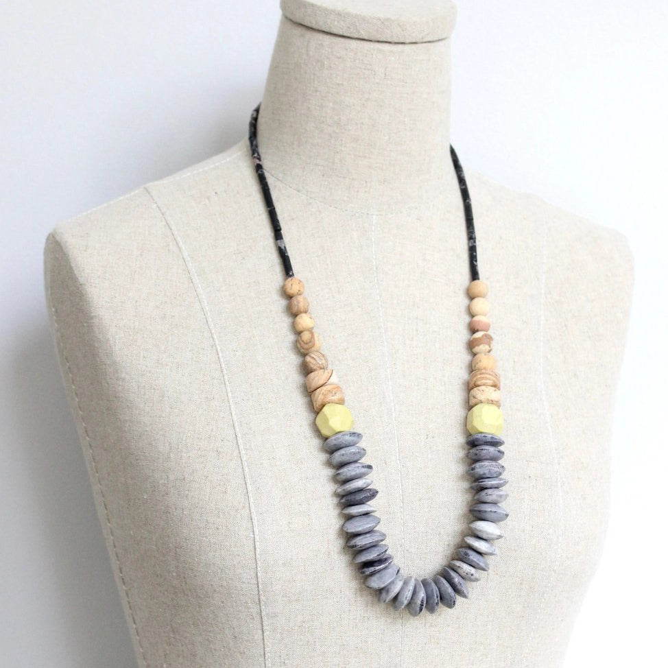 Jasper, Yellow Turquoise + Wood Bead Long Necklace