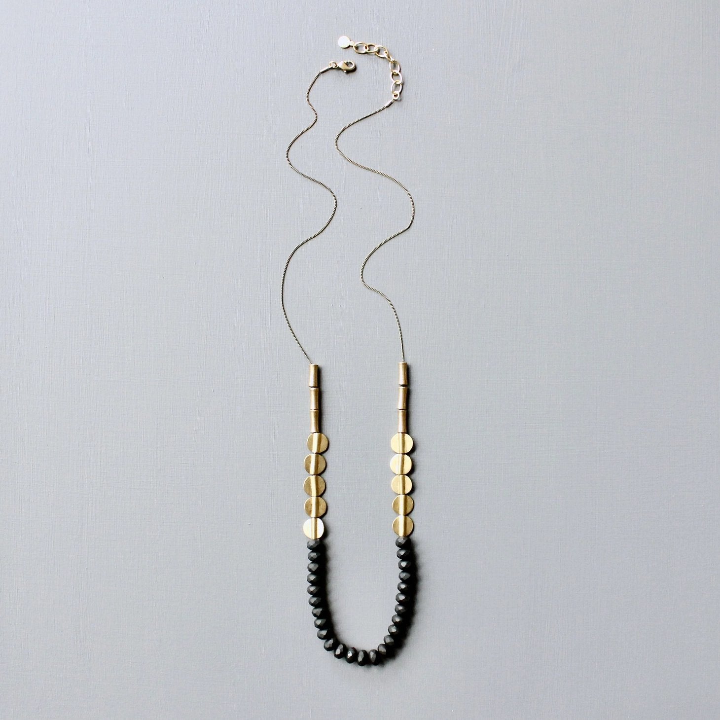 Matte Black Glass + Brass Long Necklace