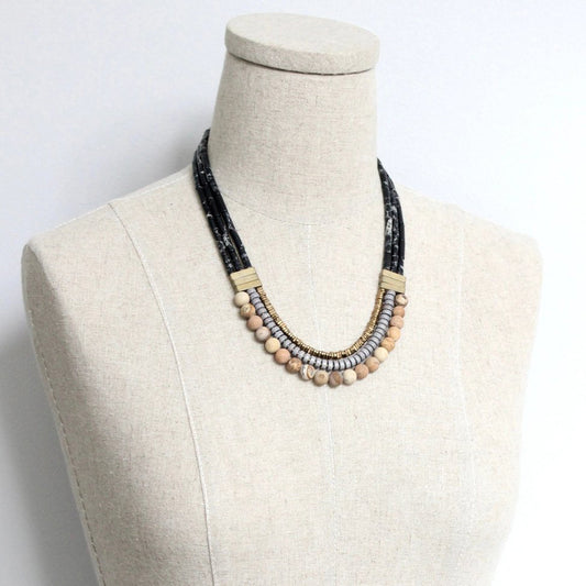 Triple Strand Magnesite + Jasper Statement Necklace