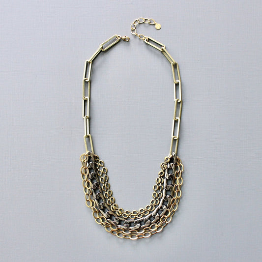 Multi-Strand Brass + Gunmetal Chain Statement Necklace