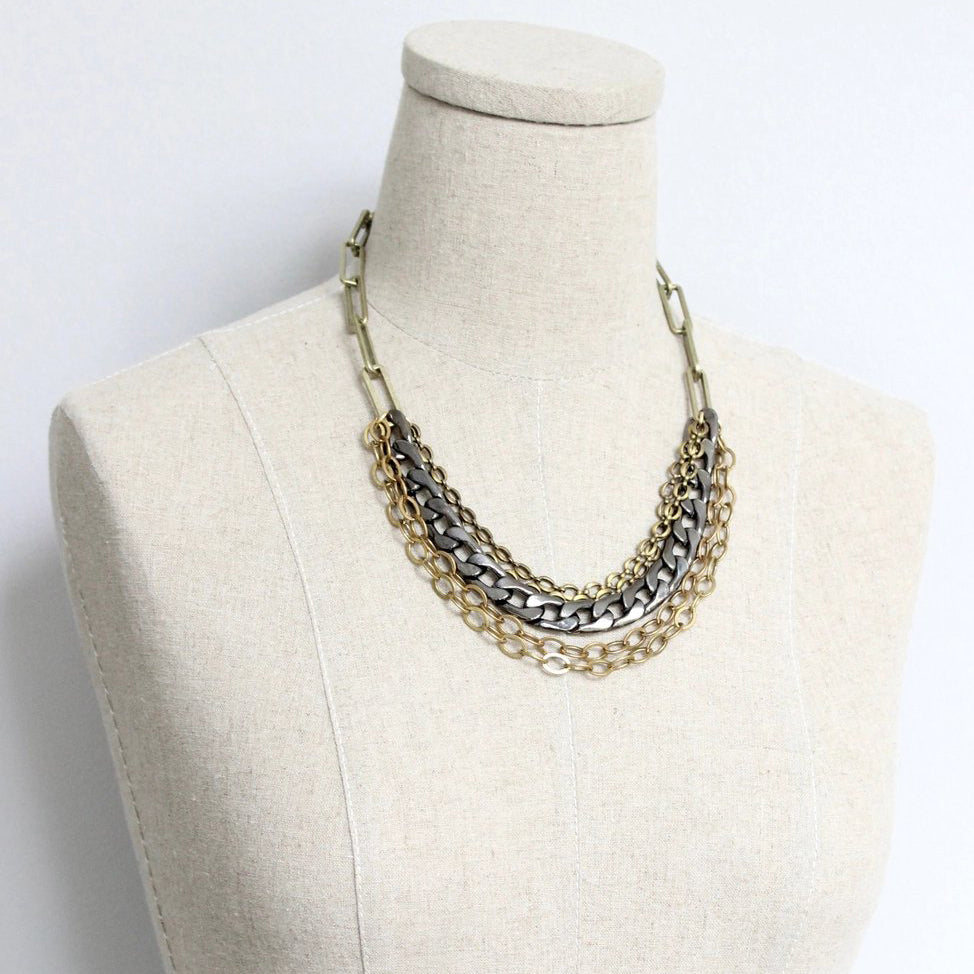 Multi-Strand Brass + Gunmetal Chain Statement Necklace