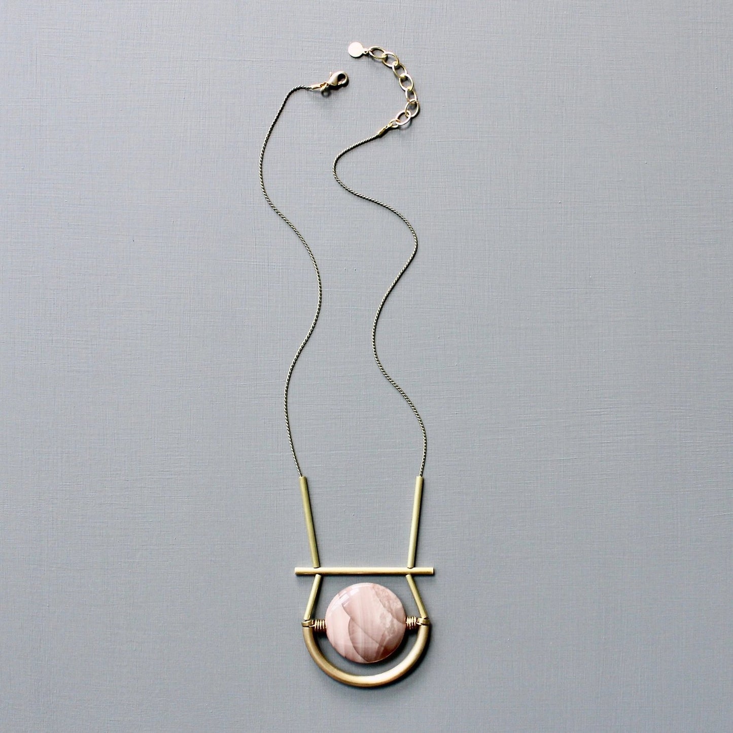 Polished Blush Jasper + Brass Geometric Statement Necklace