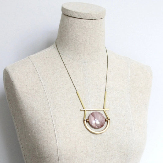 Polished Blush Jasper + Brass Geometric Statement Necklace