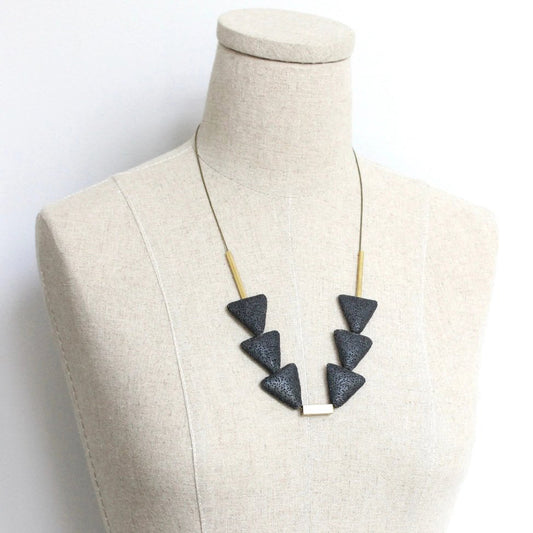 Black Lava Stone + Brass Statement Necklace