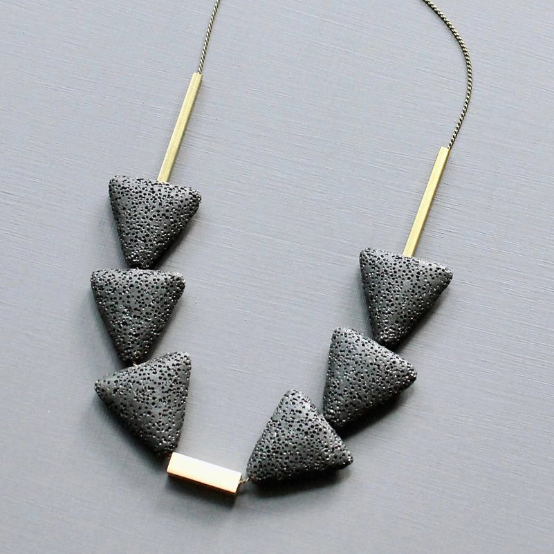 Black Lava Stone + Brass Statement Necklace