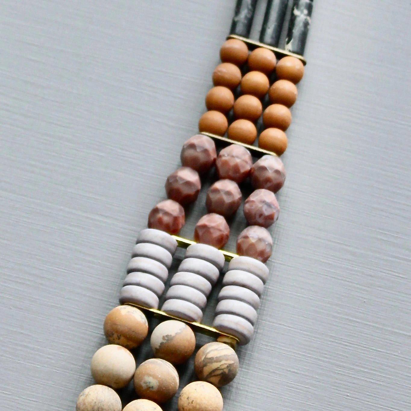 Triple Strand Magnesite, Glass + Jasper Beaded Statement Necklace