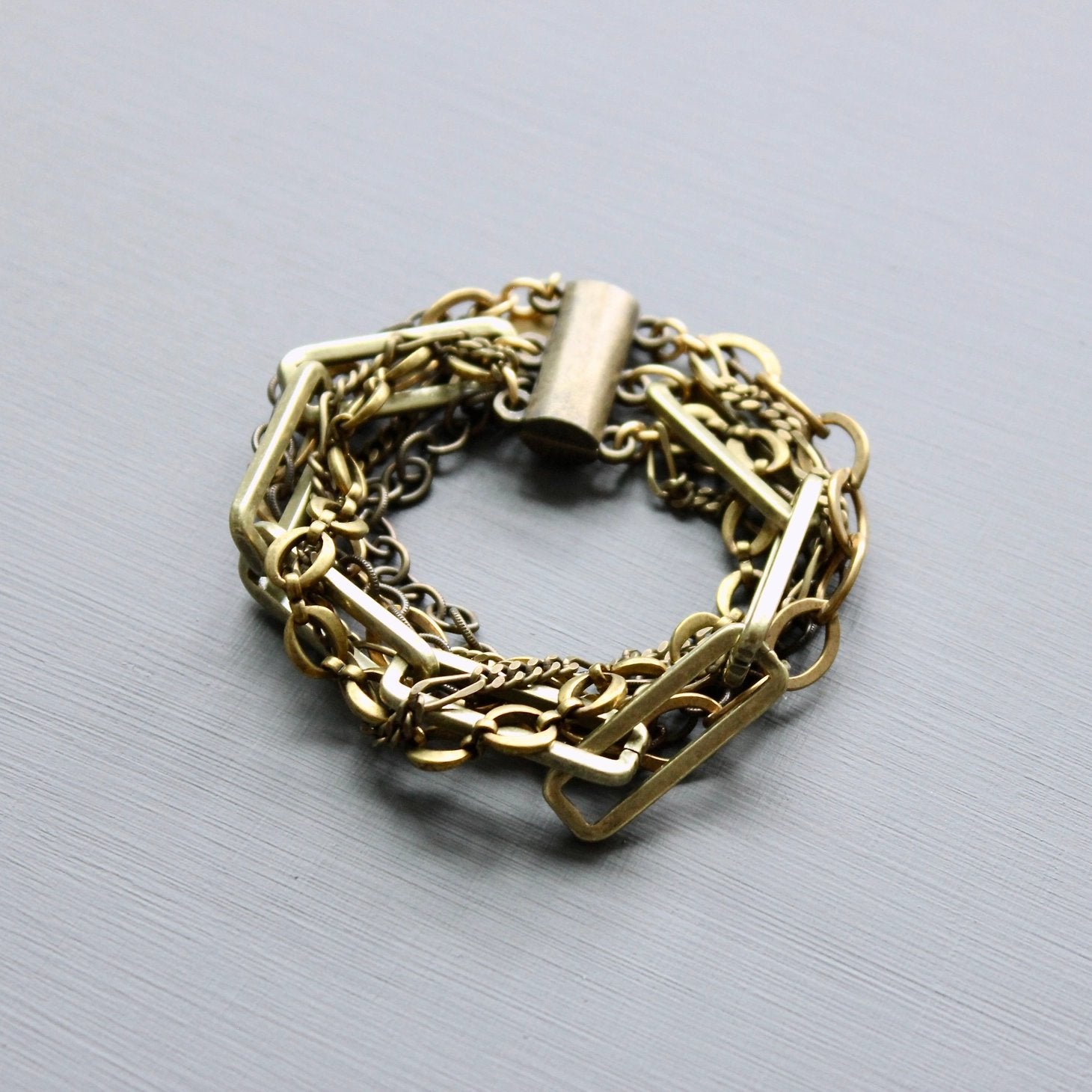 Multi Strand Oxidized Brass Chain Bracelet