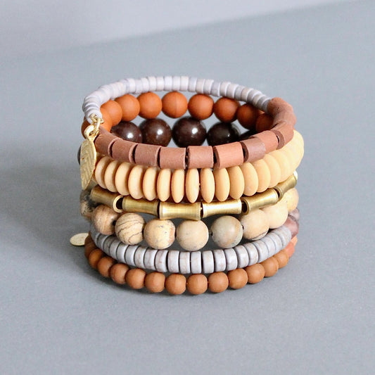 Aventurine, Jasper, Glass + Clay Beaded Multi-Tone Wrap Bracelet