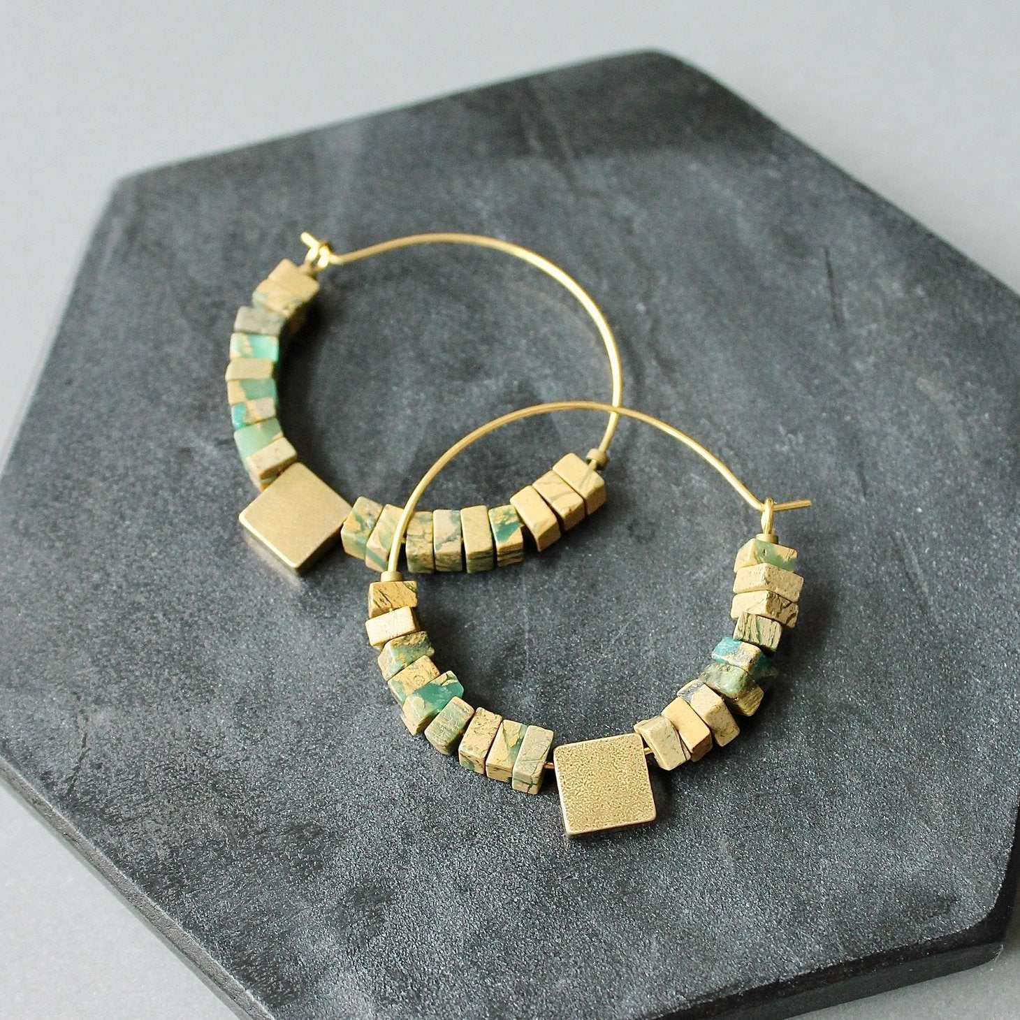 Jasper Cube Hoop Earrings