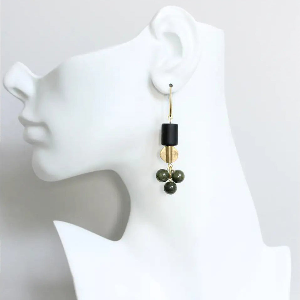 Black + Green Jade Cluster Dangle Earrings