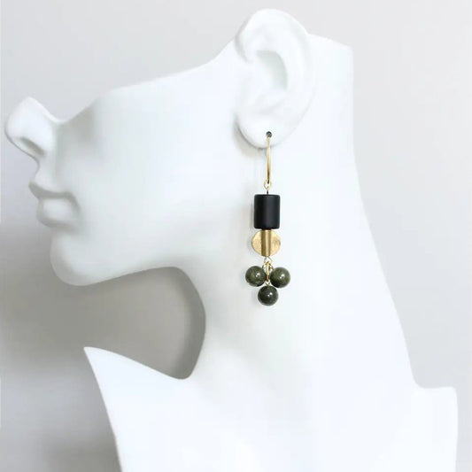 Black + Green Jade Cluster Dangle Earrings