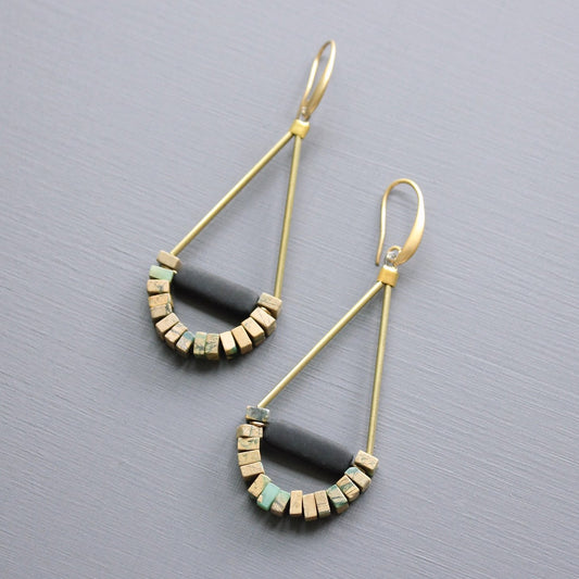 Brass + Jasper Cube Geometric Earrings