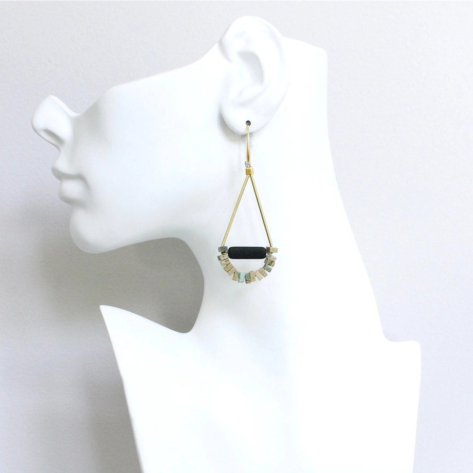 Brass + Jasper Cube Geometric Earrings