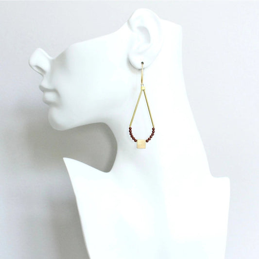 Vintage Glass Bead + Brass Teardrop Earrings