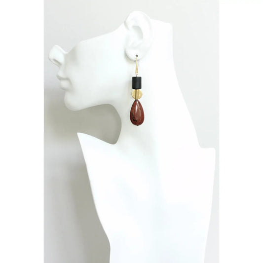 Black Glass + Mahogany Jasper Earrings