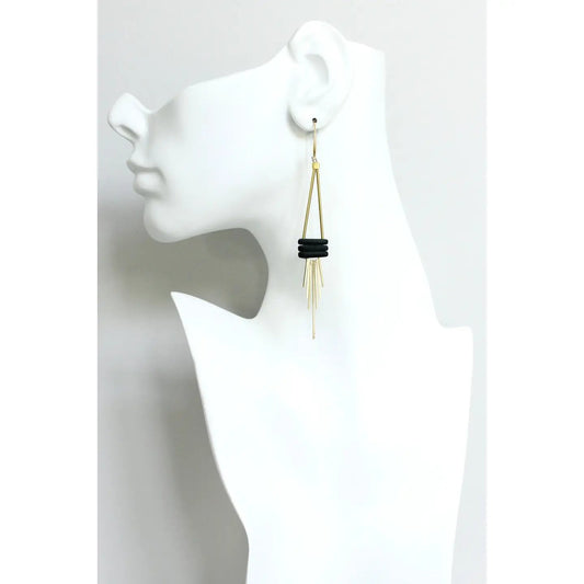 Brass + Matte Black Glass Geometric Statement Earrings