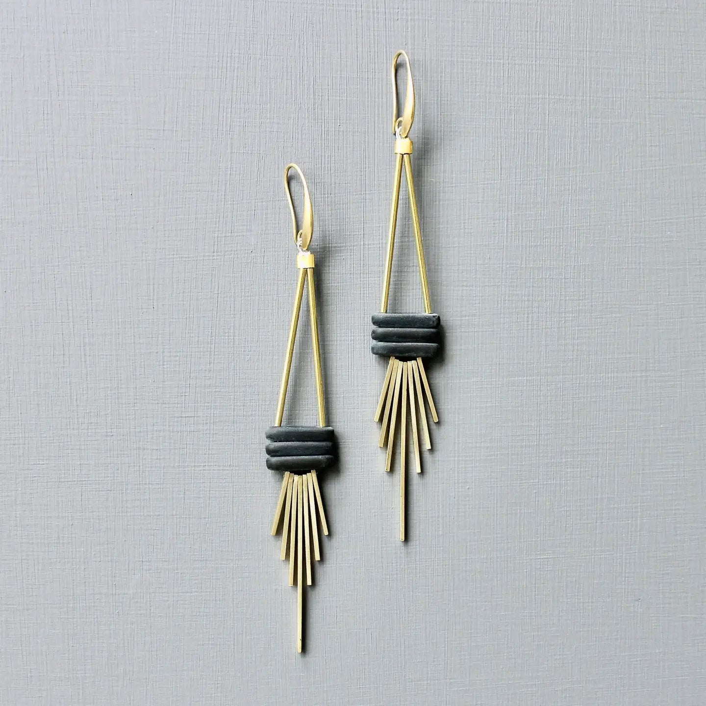 Brass + Matte Black Glass Geometric Statement Earrings