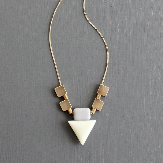 Magnesite + Agate Triangle Pendant Necklace
