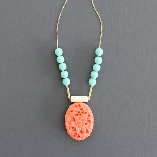 Vintage Acrylic + Turquoise Glass Necklace