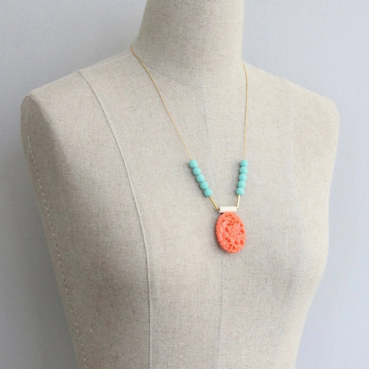 Vintage Acrylic + Turquoise Glass Necklace