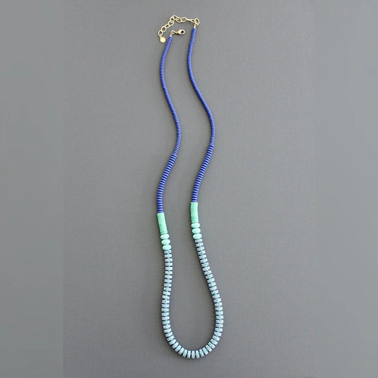 Cobalt + Lava Bead Long Necklace