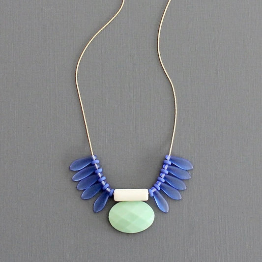Blue Glass + Mint Acrylic Necklace