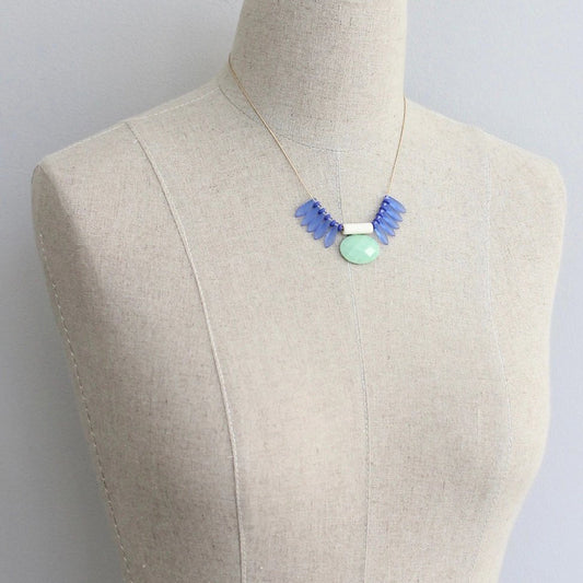 Blue Glass + Mint Acrylic Necklace