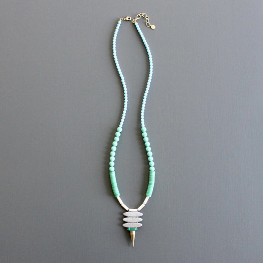 Turquoise, Grey + Green Pendant Necklace