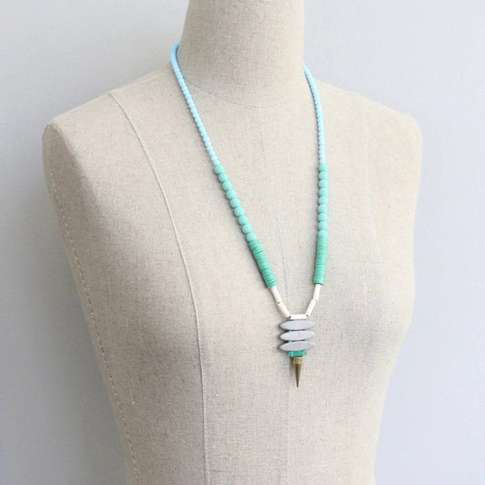 Turquoise, Grey + Green Pendant Necklace