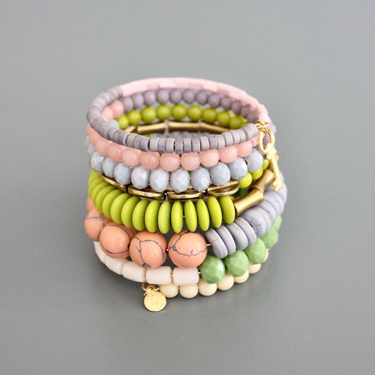 Coral + Chartreuse Color Pop Wrap Bracelet