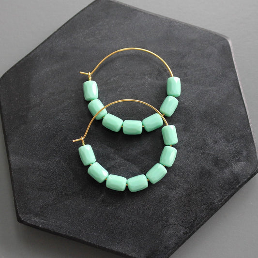 Turquoise Glass Hoop Earrings