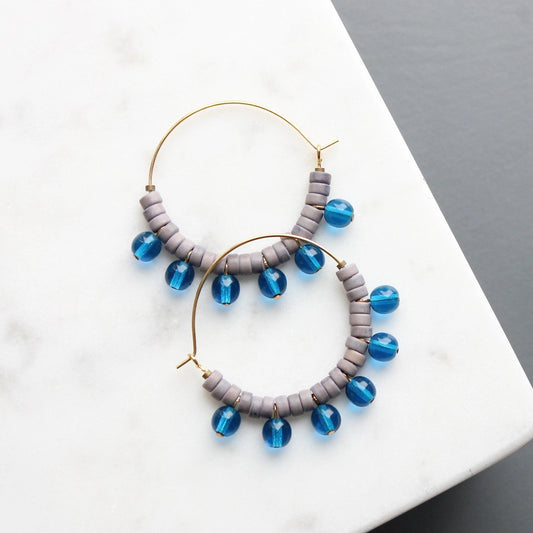 Capri Blue + Gray Hoop Earrings