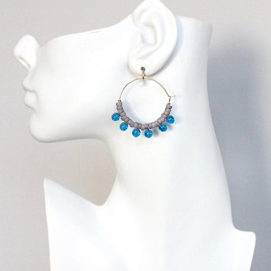 Capri Blue + Gray Hoop Earrings