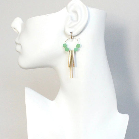 Mint Glass Geometric Hoop Earrings