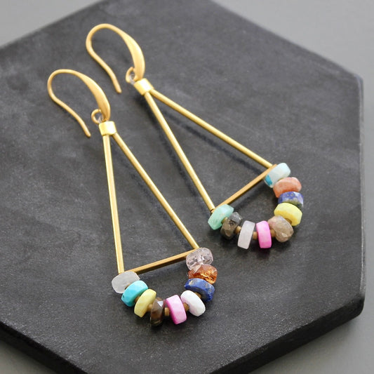 Multicolor Stone Geometric Statement Earrings