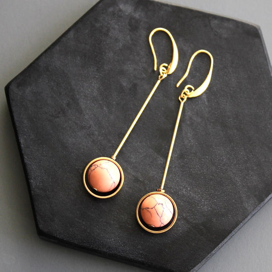 Coral Ball Geometric Drop Statement Earrings
